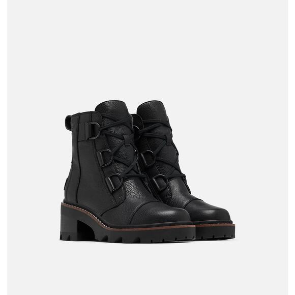 NEW Sorel Women's 8.5  Joan Now Lace Waterproof Boot Black Leather OPEN BOX - Picture 1 of 11